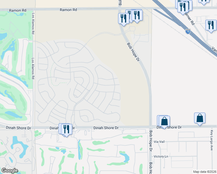 map of restaurants, bars, coffee shops, grocery stores, and more near 107 Prosecco in Rancho Mirage
