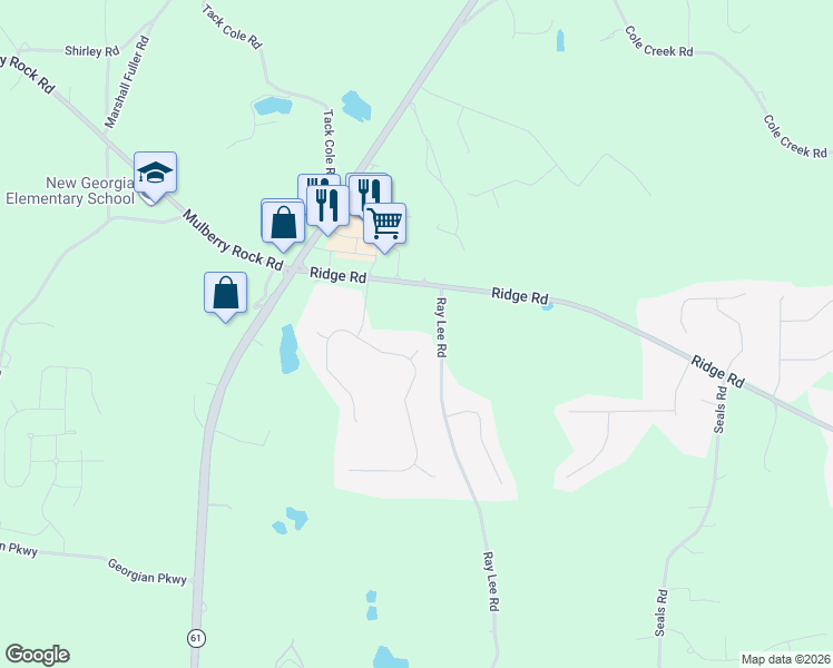 map of restaurants, bars, coffee shops, grocery stores, and more near 31 Thimblemill Court in Villa Rica