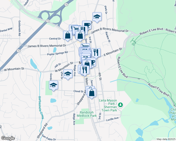 map of restaurants, bars, coffee shops, grocery stores, and more near 970 Main Street in Stone Mountain