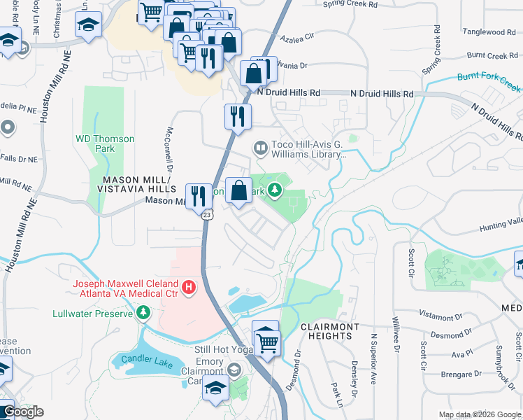 map of restaurants, bars, coffee shops, grocery stores, and more near 924 Manor Parc Drive in Decatur