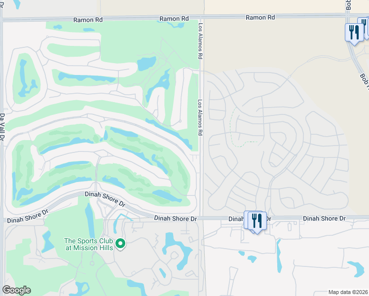 map of restaurants, bars, coffee shops, grocery stores, and more near 199 Loch Lomond Road in Rancho Mirage