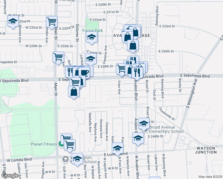 map of restaurants, bars, coffee shops, grocery stores, and more near 425 East Pacific Street in Carson
