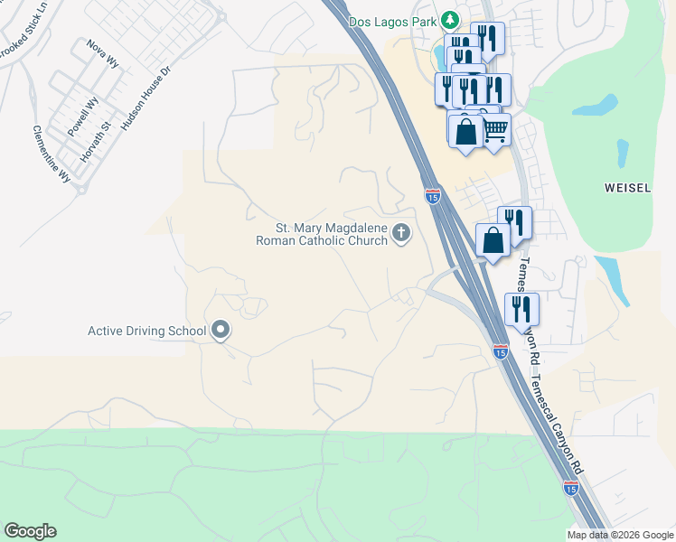 map of restaurants, bars, coffee shops, grocery stores, and more near 8395 Summer Hill Lane in Corona