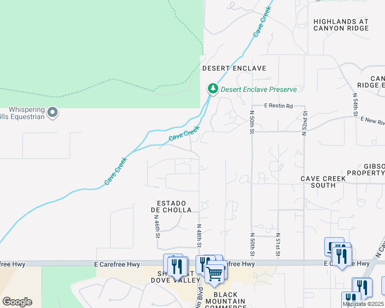 map of restaurants, bars, coffee shops, grocery stores, and more near 4690 East Galvin Street in Cave Creek