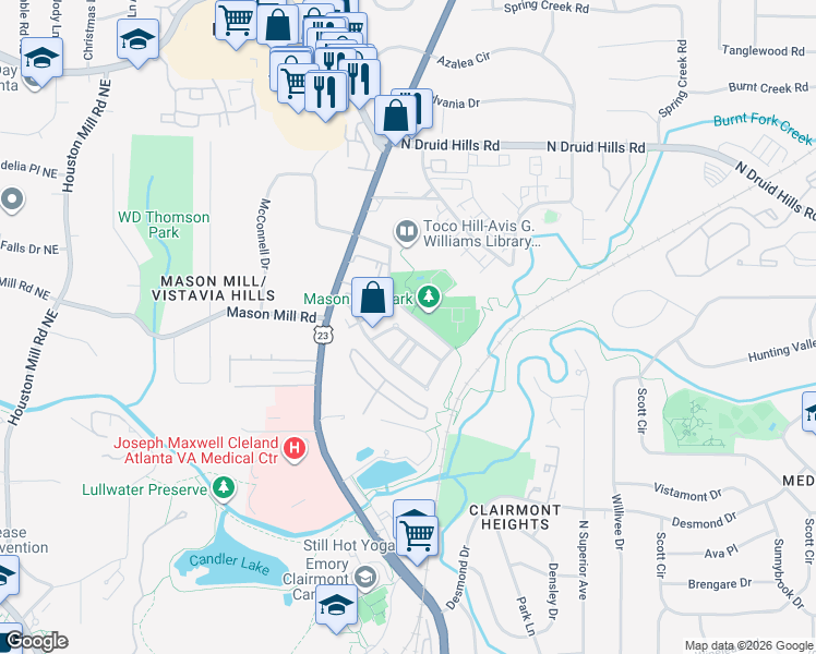 map of restaurants, bars, coffee shops, grocery stores, and more near 924 Manor Parc Drive in Decatur