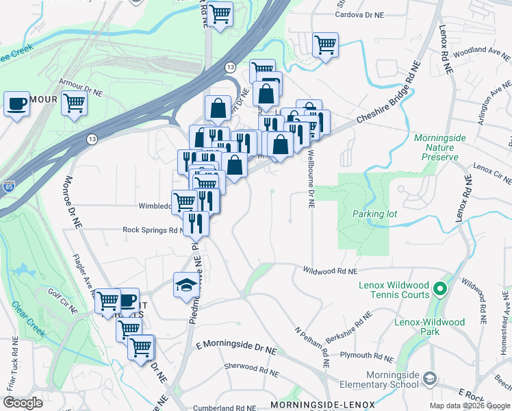 map of restaurants, bars, coffee shops, grocery stores, and more near 1914 Wildwood Place Northeast in Atlanta