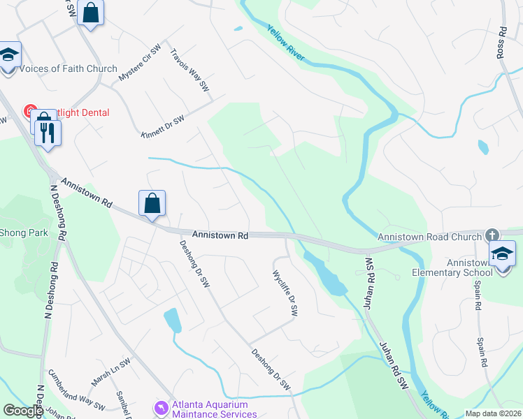 map of restaurants, bars, coffee shops, grocery stores, and more near 4865 Annistown Road in Stone Mountain
