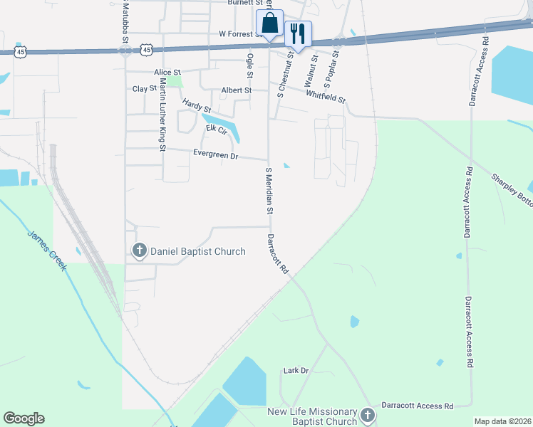 map of restaurants, bars, coffee shops, grocery stores, and more near 1216 South Meridian Street in Aberdeen