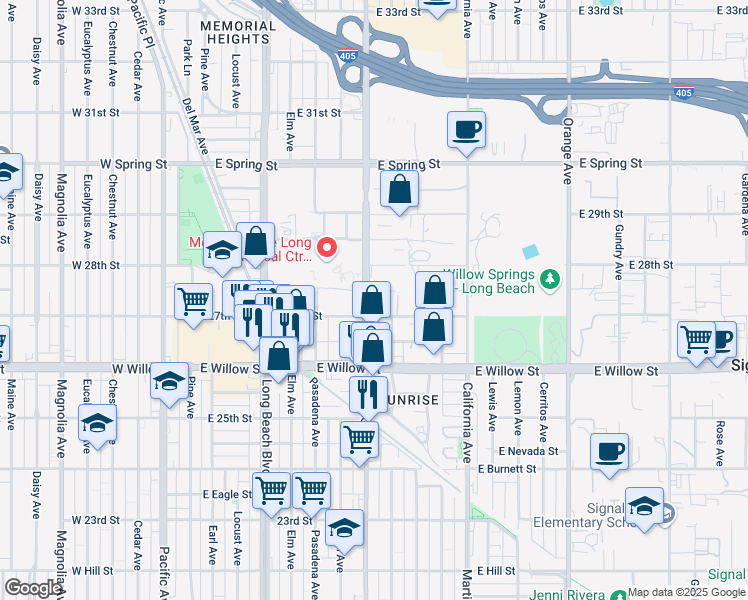 map of restaurants, bars, coffee shops, grocery stores, and more near 2701 Atlantic Avenue in Long Beach