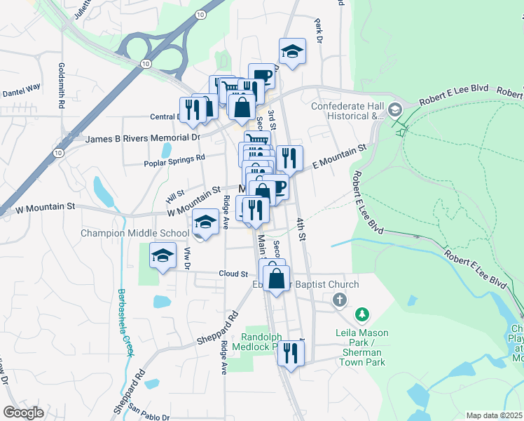 map of restaurants, bars, coffee shops, grocery stores, and more near 929 Main Street in Stone Mountain