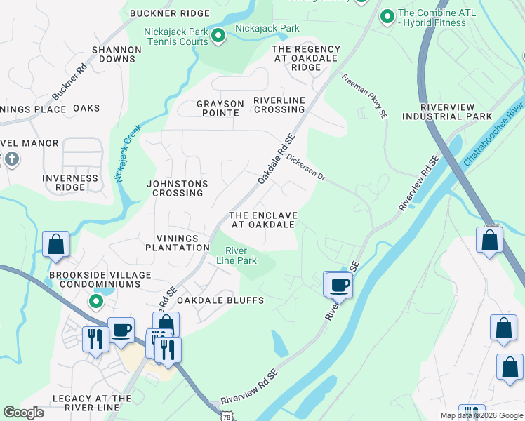 map of restaurants, bars, coffee shops, grocery stores, and more near 5965 Haddon Place Southeast in Mableton