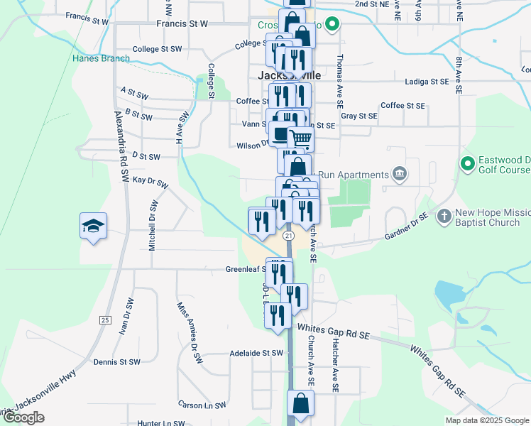 map of restaurants, bars, coffee shops, grocery stores, and more near 805 Pelham Road South in Jacksonville
