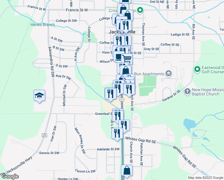 map of restaurants, bars, coffee shops, grocery stores, and more near 805 Pelham Road South in Jacksonville