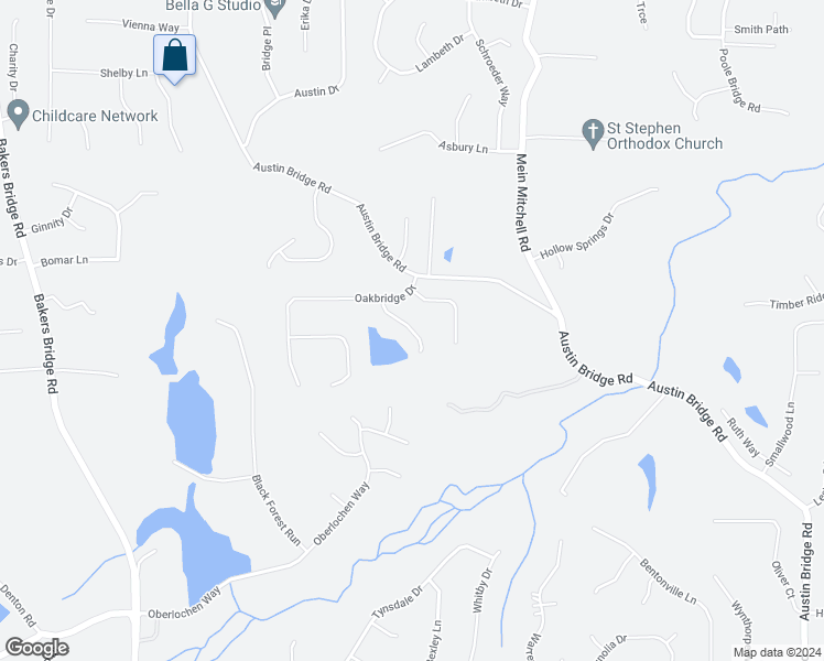 map of restaurants, bars, coffee shops, grocery stores, and more near 107 Oakbrook Lane in Douglasville