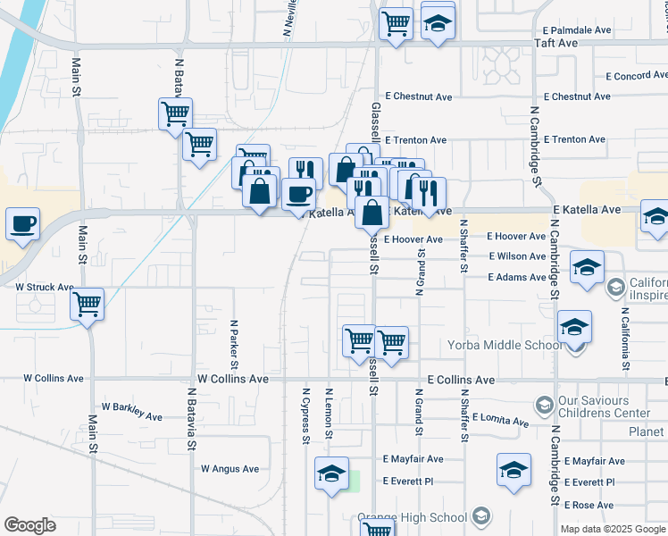 map of restaurants, bars, coffee shops, grocery stores, and more near 237 West Wilson Avenue in Orange