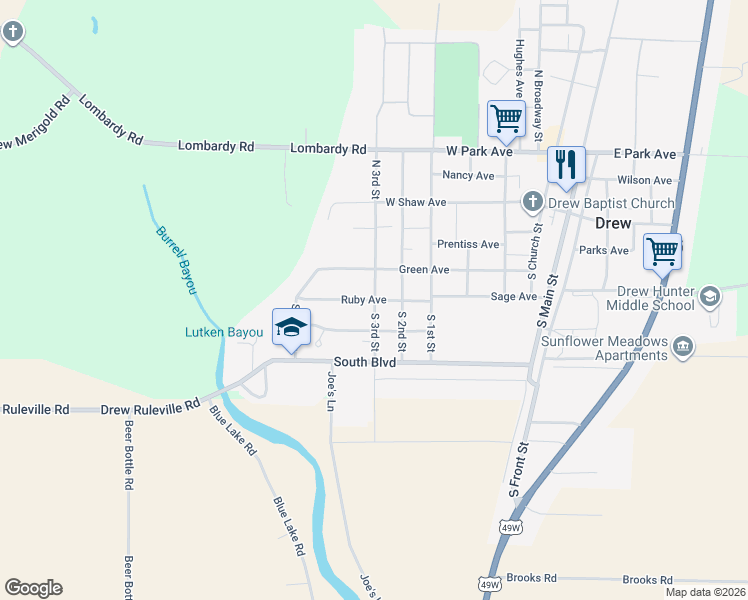map of restaurants, bars, coffee shops, grocery stores, and more near 368 Ruby Avenue in Drew