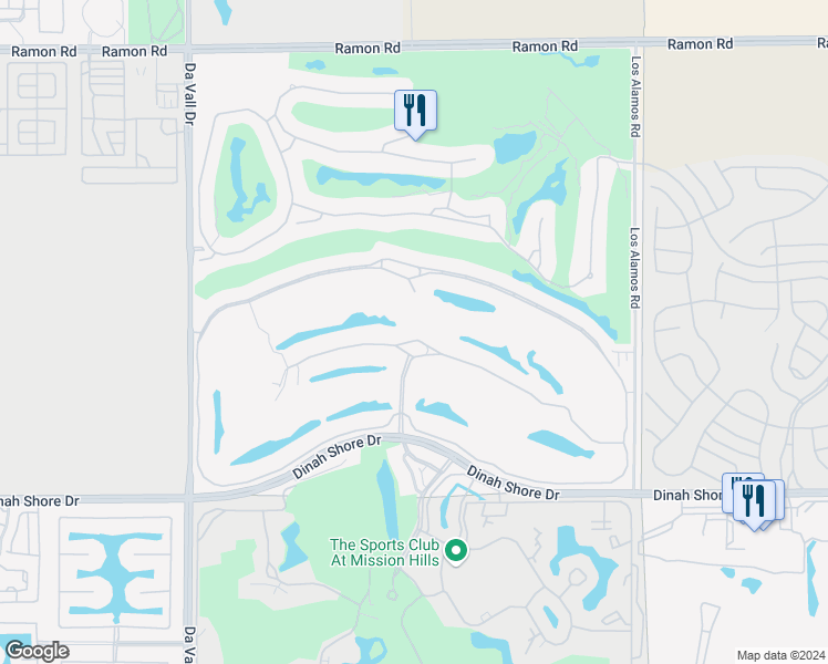 map of restaurants, bars, coffee shops, grocery stores, and more near 98 Royal Saint Georges Way in Rancho Mirage