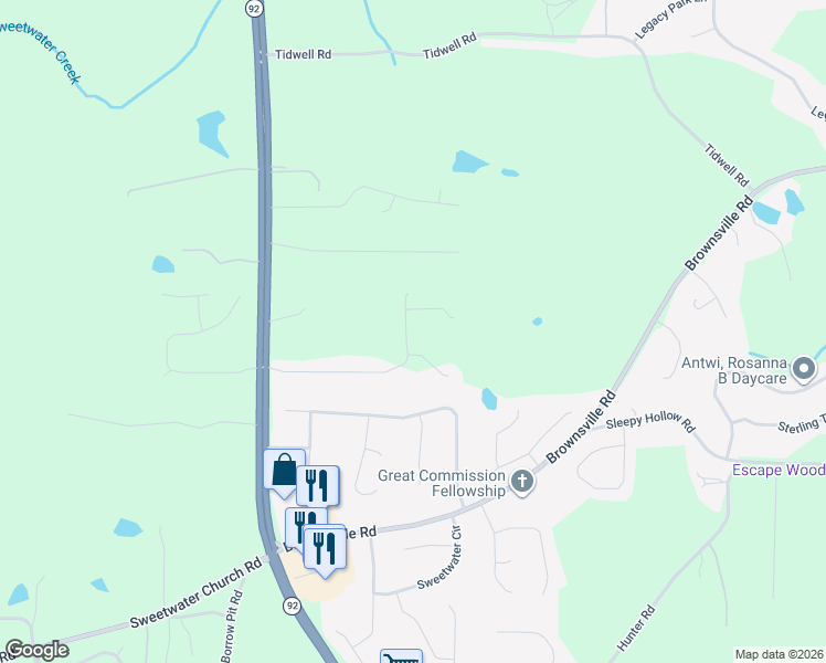 map of restaurants, bars, coffee shops, grocery stores, and more near 388 Indian Trail Drive in Powder Springs