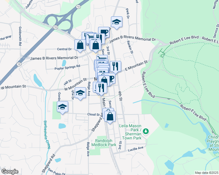 map of restaurants, bars, coffee shops, grocery stores, and more near 5377 Manor Drive in Stone Mountain