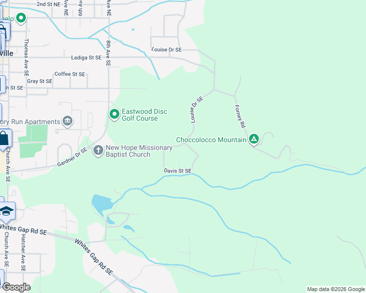 map of restaurants, bars, coffee shops, grocery stores, and more near 1600 Louise Drive Southeast in Jacksonville