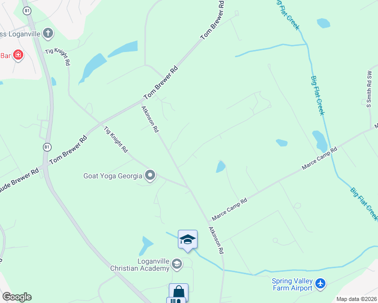 map of restaurants, bars, coffee shops, grocery stores, and more near 3601 Camelot Way in Loganville
