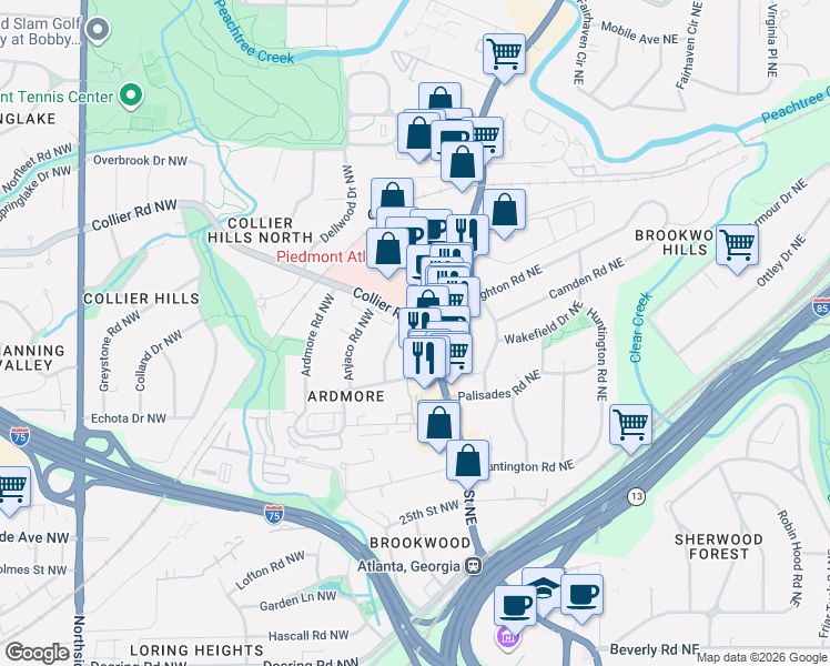 map of restaurants, bars, coffee shops, grocery stores, and more near in Atlanta