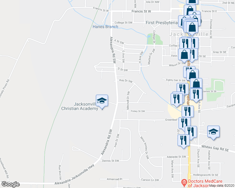 map of restaurants, bars, coffee shops, grocery stores, and more near 759 Alexandria Road Southwest in Jacksonville