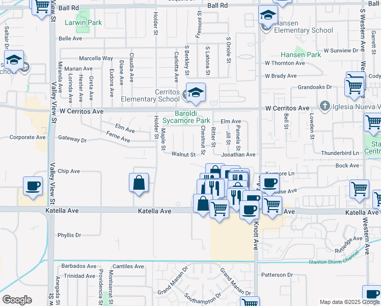 map of restaurants, bars, coffee shops, grocery stores, and more near 10728 Thomas Circle in Cypress