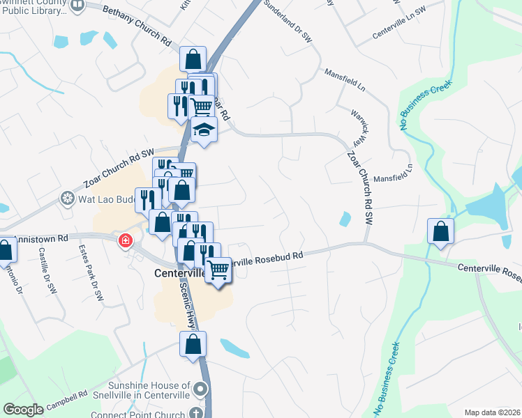 map of restaurants, bars, coffee shops, grocery stores, and more near 3812 Emperors Cove in Snellville