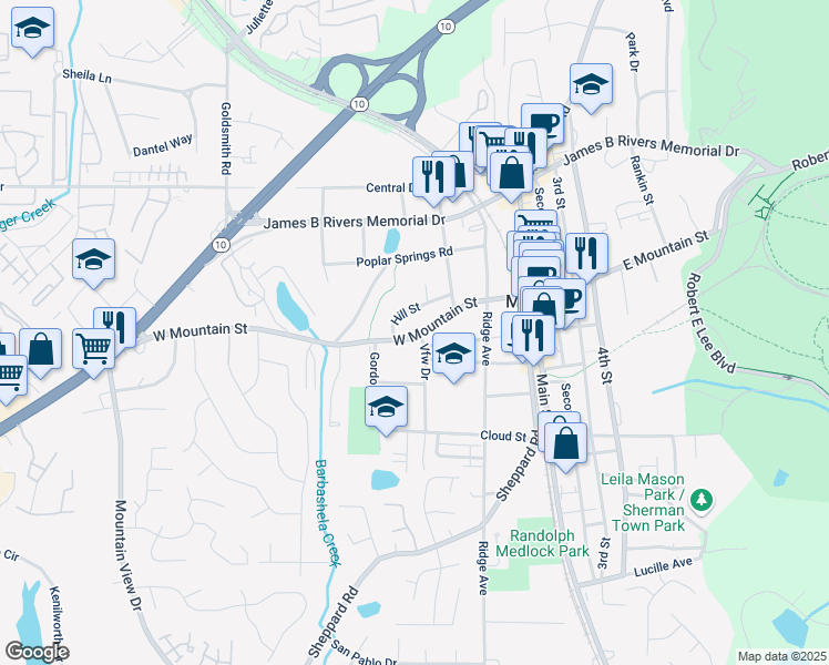 map of restaurants, bars, coffee shops, grocery stores, and more near 5232 West Mountain Street in Stone Mountain