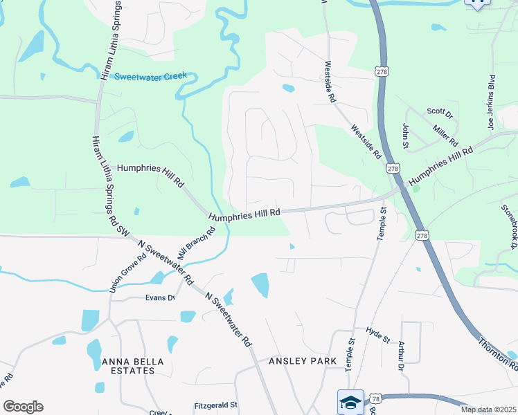 map of restaurants, bars, coffee shops, grocery stores, and more near 3705 Tate Place Southwest in Austell