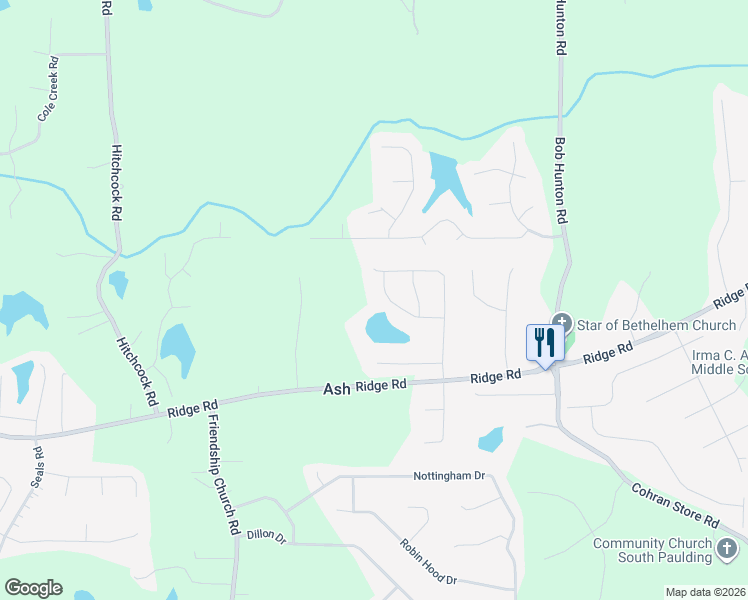 map of restaurants, bars, coffee shops, grocery stores, and more near 163 Ridge Brooke Court in Douglasville