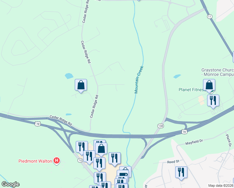 map of restaurants, bars, coffee shops, grocery stores, and more near 5110 Reynolds Court in Monroe