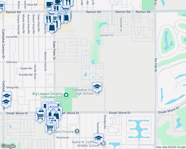 map of restaurants, bars, coffee shops, grocery stores, and more near in Cathedral City