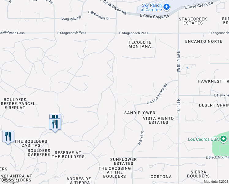 map of restaurants, bars, coffee shops, grocery stores, and more near 35425 Indian Camp Trail in Scottsdale