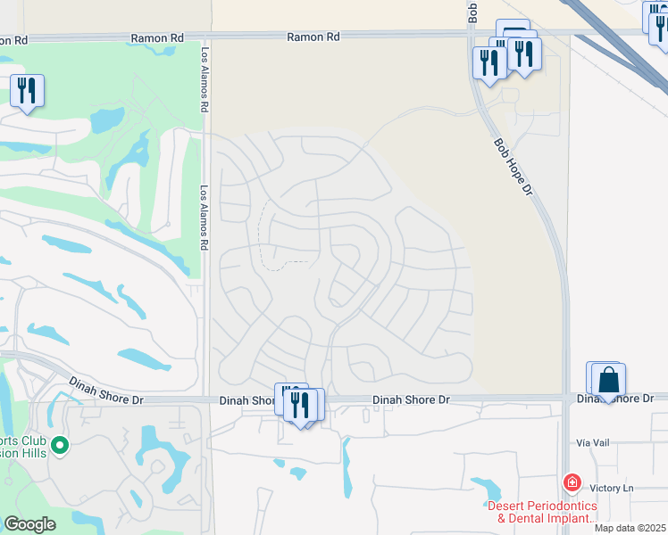 map of restaurants, bars, coffee shops, grocery stores, and more near 132 Claret in Rancho Mirage