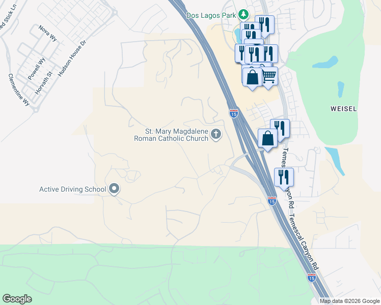 map of restaurants, bars, coffee shops, grocery stores, and more near 8395 Summer Hill Lane in Corona