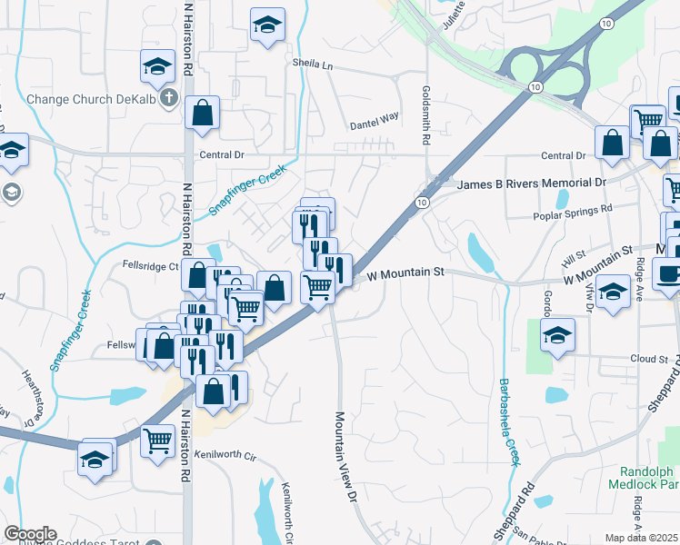 map of restaurants, bars, coffee shops, grocery stores, and more near 6252 Memorial Drive in Stone Mountain