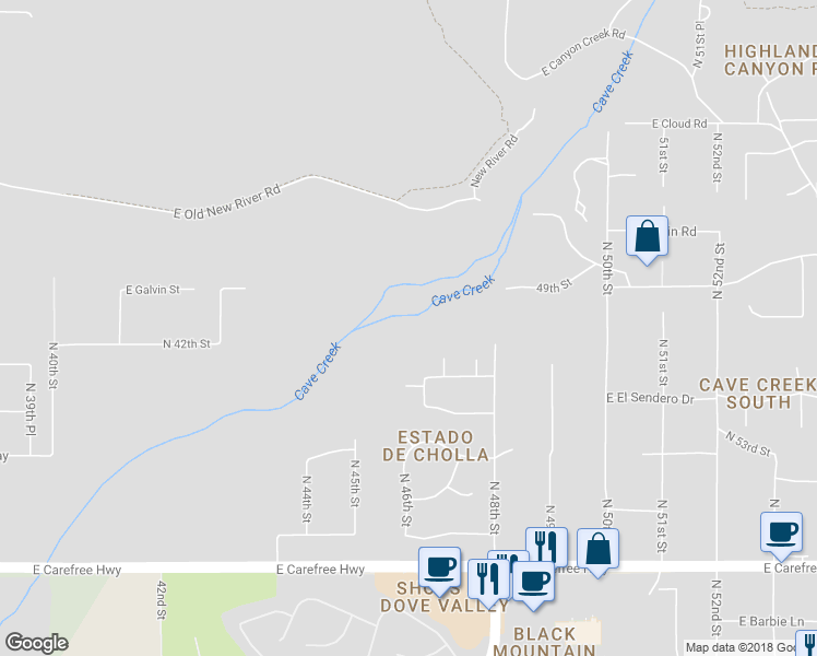 map of restaurants, bars, coffee shops, grocery stores, and more near 35444 North 48th Street in Cave Creek