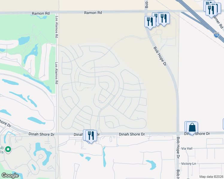 map of restaurants, bars, coffee shops, grocery stores, and more near 77 Claret in Rancho Mirage