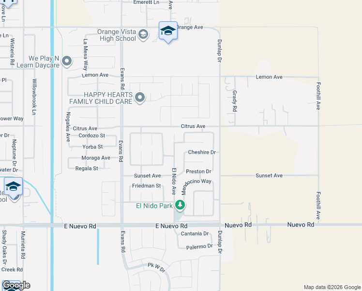 map of restaurants, bars, coffee shops, grocery stores, and more near 1427 Adderstone Way in Perris