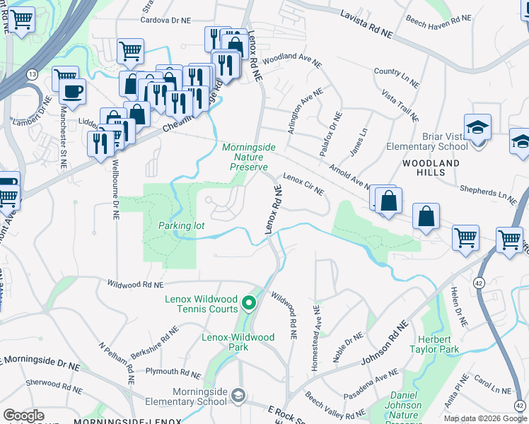 map of restaurants, bars, coffee shops, grocery stores, and more near 1912 Lenox Rd NE in Atlanta