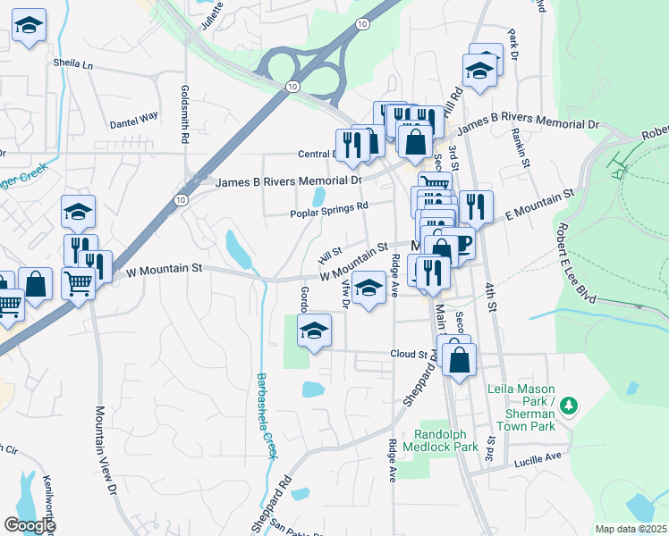 map of restaurants, bars, coffee shops, grocery stores, and more near 5224 West Mountain Street in Stone Mountain