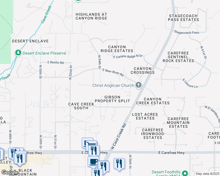 map of restaurants, bars, coffee shops, grocery stores, and more near 35417 North 54th Street in Cave Creek