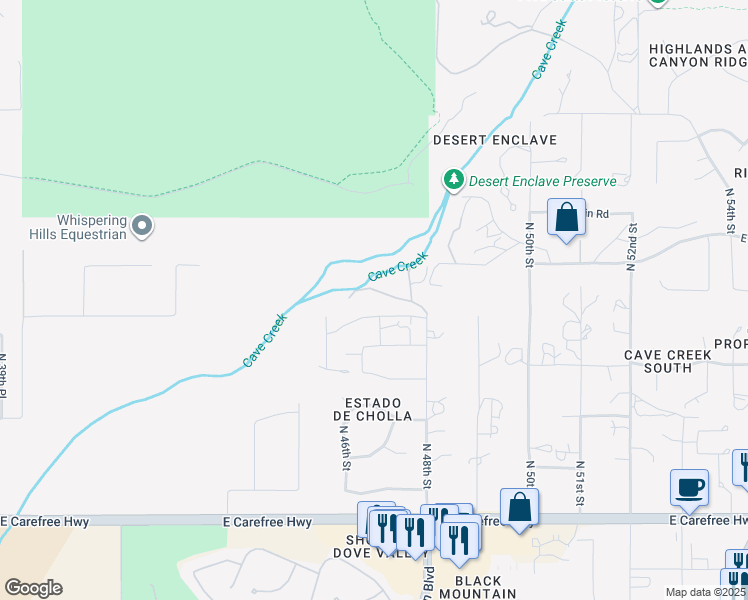 map of restaurants, bars, coffee shops, grocery stores, and more near 4690 East Galvin Street in Cave Creek