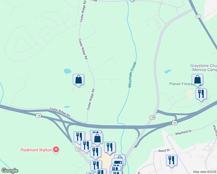 map of restaurants, bars, coffee shops, grocery stores, and more near 5110 Reynolds Court in Monroe