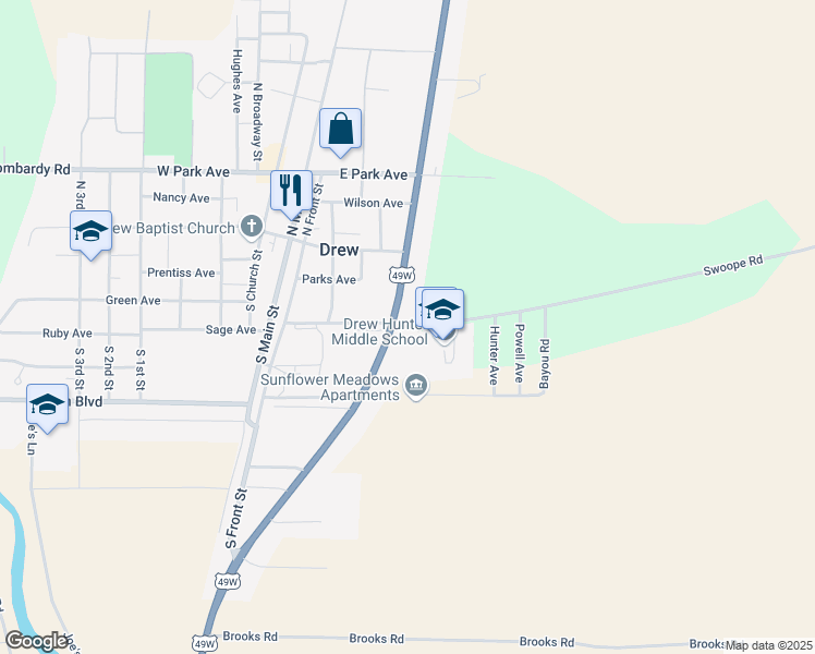 map of restaurants, bars, coffee shops, grocery stores, and more near 10 Swoope Road in Drew