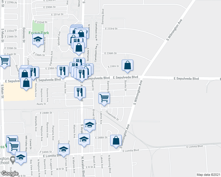 map of restaurants, bars, coffee shops, grocery stores, and more near 809 East Pacific Street in Carson