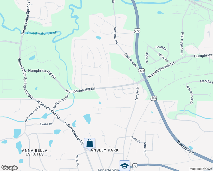 map of restaurants, bars, coffee shops, grocery stores, and more near 6235 Humphries Hill Rd in Austell