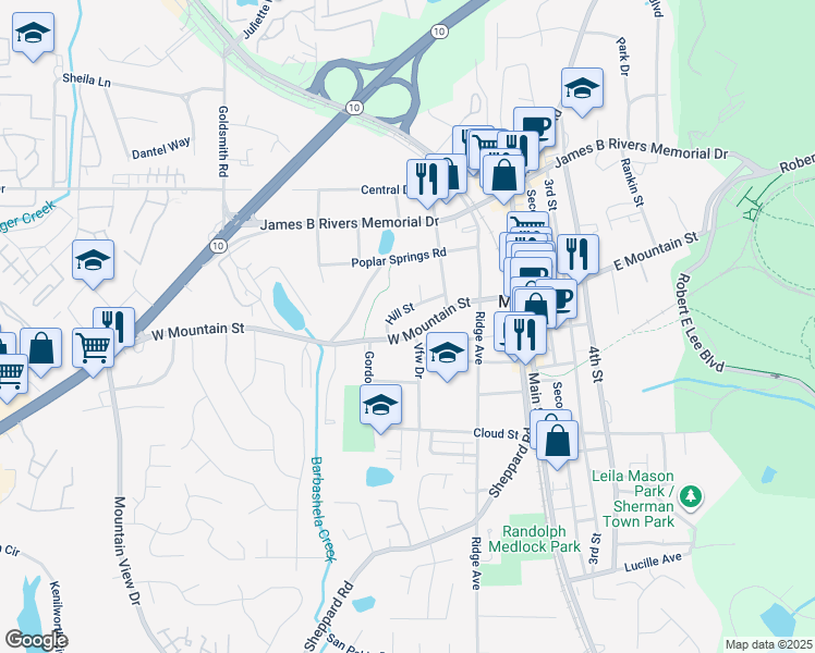 map of restaurants, bars, coffee shops, grocery stores, and more near 5232 West Mountain Street in Stone Mountain